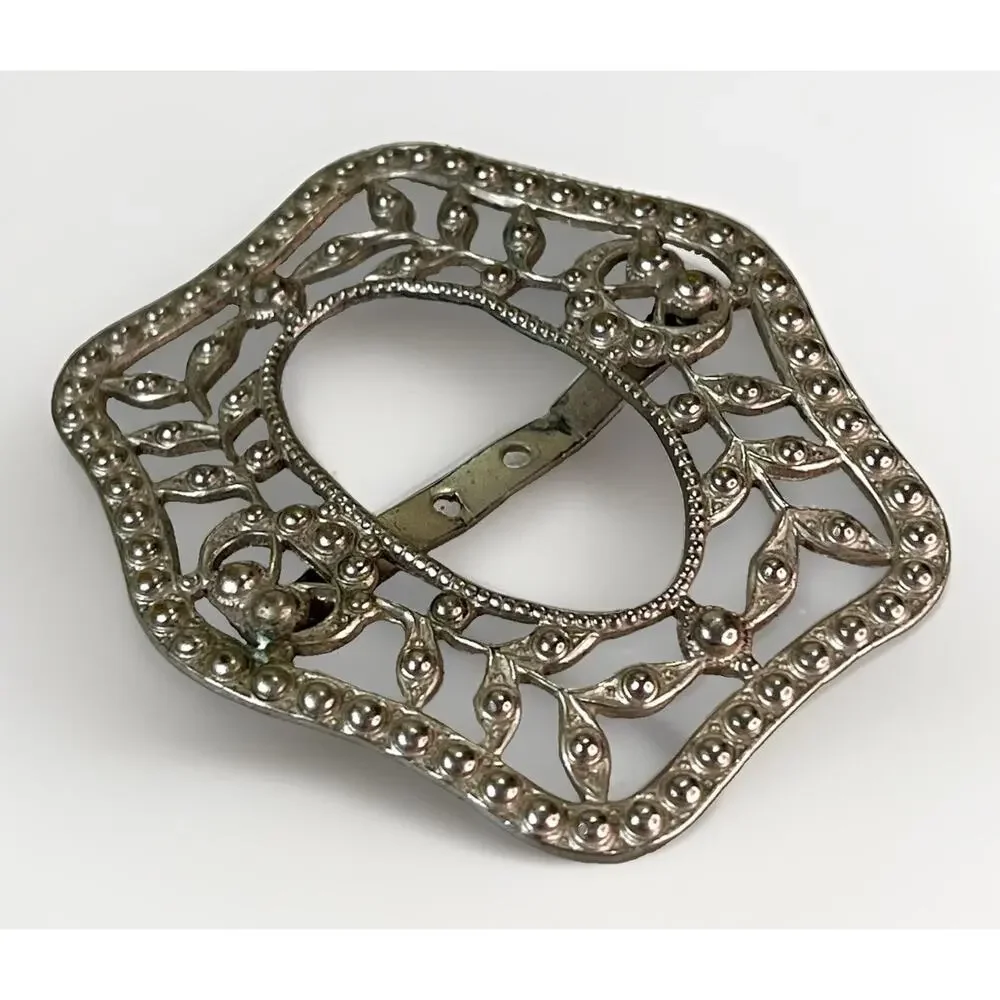 Vintage Silver Tone Floral Filigree Belt Buckle Openwork Western 2.5”